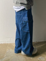 Balloon pintuck wide banding denim pants 3C