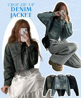 Gabe Round Neck Washed Cropped Jean Jacket