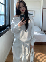 City Metal Eyelet One Off-Shoulder Brushed Sweatshirt
