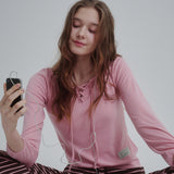Lace Up Long T-shirt (Pink)