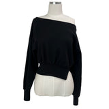 Unbalanced off-shoulder side slit brushed long sleeve sweatshirt (6 colors)