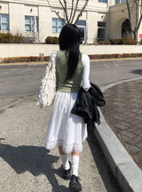 Buring Frill Tiered Lace Flare Midi Skirt