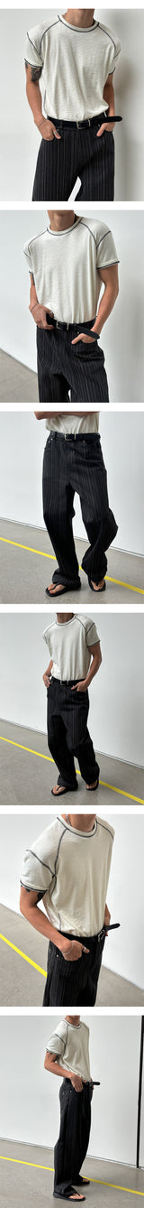 [MUSCLE FIT] ステッチラインハーフTシャツ(4color)