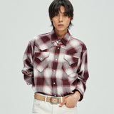 flannel plaid western shirt burgundy