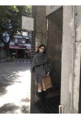 wool gray muffler cape coat