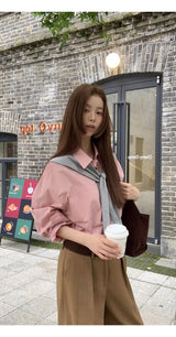 high-end pink loose fit long-sleeve shirt