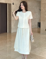 Digen Check Dot String Layered Long Skirt