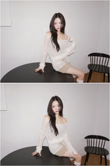 Lace Two-Piece Shirring Layered Dress
