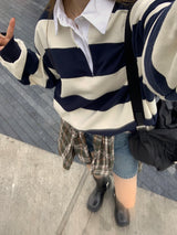 [UNISEX] Perrin ストライプカラスウェットシャツ