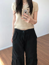 V-neck short-sleeved knitwear (3 colors)