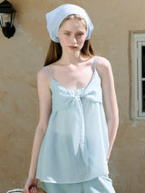 SHIRRING RIBBON SLEEVELESS BLUE