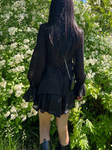 Ribbon puff strap blouse skirt pants setup SET (3 colors)
