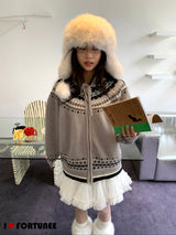 Jacquard Isle Hooded Knitwear Zip-Up Cardigan