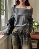 [wool43%] デイズフォールドオフショルダーニット