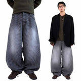 Wide Stripe Denim Balloon Pants