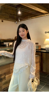レースシースルールーズフィット長袖Tシャツ