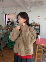 Rital Wool High Neck Fur Jacket