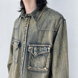 Denim Vintage Washed Double Pocket Boxy Shirt