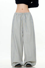 Light Striped Wide-Leg Trousers