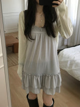 Pintuck Frill Mini Dress (2 colors)