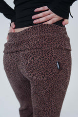 LEPPARD LOW-RISE SLIT PANTS_BROWN