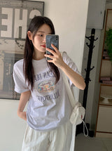 オーシャンプリンティングルーズショートスリーブtシャツ