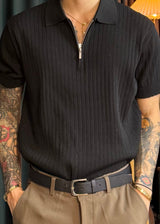 S/S ジップアップリブカラーショートスリーブTシャツ 8カラー