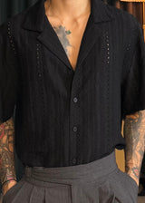 Loose-fitting ethnic punched collar knit shirt 3COLOR