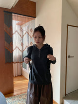 Kidu Color Matching Frill Hood Knit