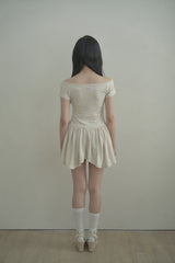 Open shoulder gathering mini dress - skin