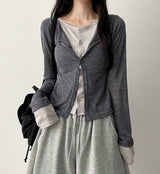 Sharo Layered Slim Fit Button Long Sleeve Cardigan