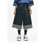 Dotted Cabra Bermuda Denim Pants - Black