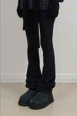 Button Slit Bootcut Pants / Black