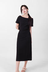 オフショルダースリットロングワンピース Black