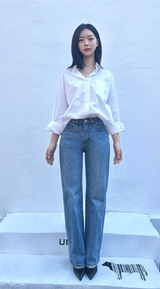 4TH REORDER LOOSE STRAIGHT FIT BLUE DENIM PANTS code 18100
