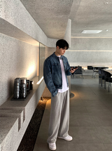 Biwon Washed Biker Denim Jacket