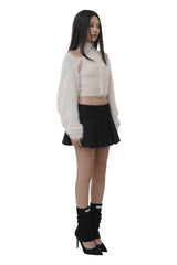Hugging ribbon pleated skirt, Black