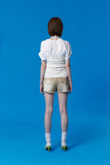 COLLECTION DAMAGE SHORT DENIM PANTS (BEIGE)