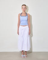 COTTON SHIRRING TIERED SKIRT / WHITE