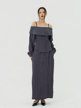 Scratch Cape Off-Shoulder Belted Shirt, Charcoal