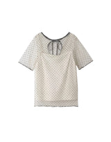 Lilian Back Ribbon Dot Sheer Layered Top Ivory
