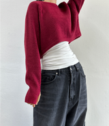 (WARMER DETAIL!) THICK CROPPED WIDE LOOSE ROUND KNIT - 2 COLOR