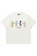 カラーブロックフローラルパッチTシャツ