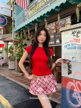 Check Floral Flare Mini Pants Skirt