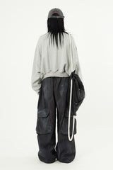 Oil washed back cargo wide banding pants