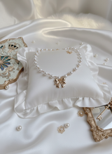 Adorable Ribbon Pearl Choker Necklace - Gold