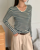 [MADE] Eden U-Neck Striped Long Sleeve T-Shirt