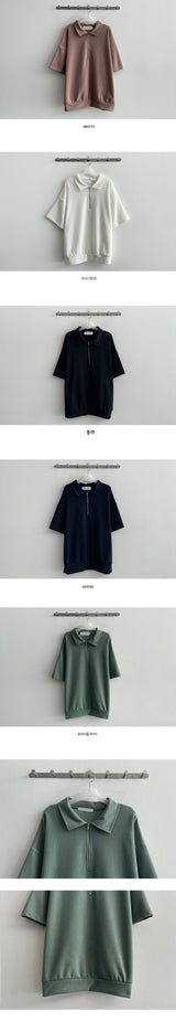 Village オーバーサイズ フィット ハーフ ジップアップ 半袖 ニットウェア スウェットシャツ