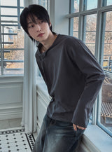 Barrel Diagonal Cropped Henley Long Sleeve