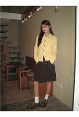 Yellow Twisted Button Round Cardigan